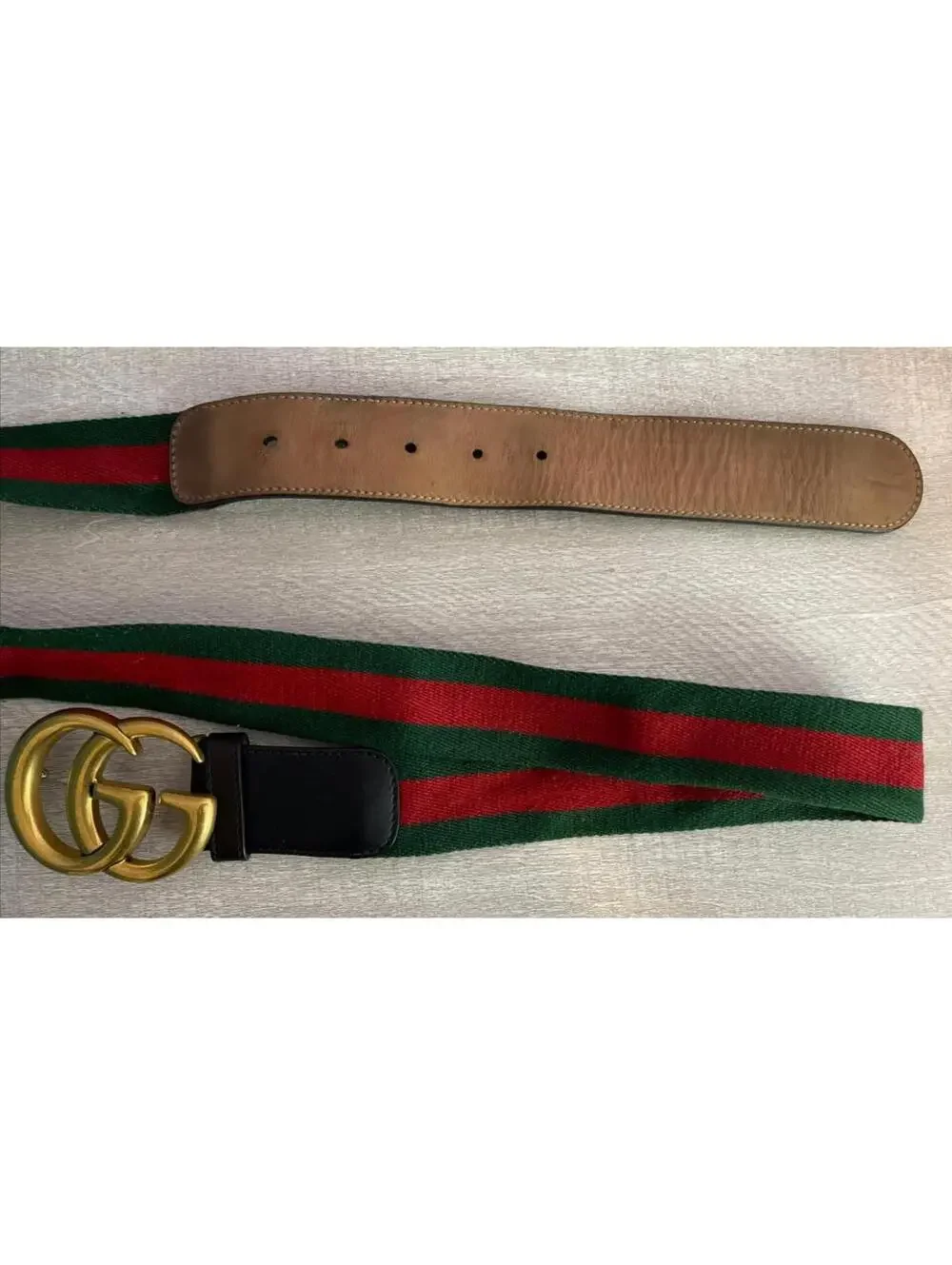 Gucci Green & Red Striped #409416 HE21T 105•42 #480199 Double G Web Belt! MZZ8